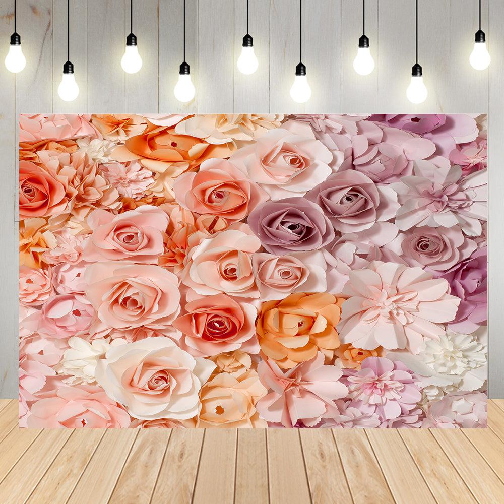 Pink Flower Background Floral Wall Backdrop for Party Photoshoot KH04991