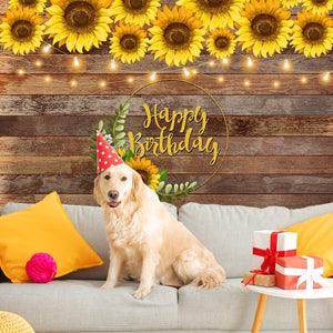 Sunflower Decoration Wood Texture  Photography Backdrop for Happy Birthday