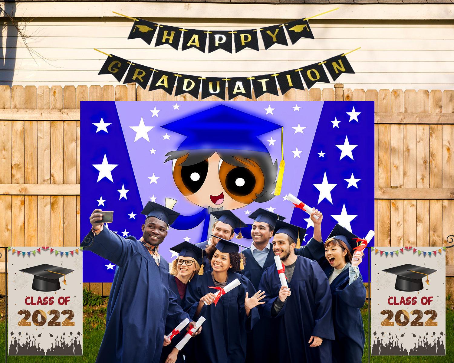 Blue Cartoon Character Graduation Party Backdrop for Photography TKH1884