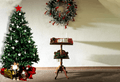 Red and White Garland Indoor Christmas Tree Photo Booth Backdrop